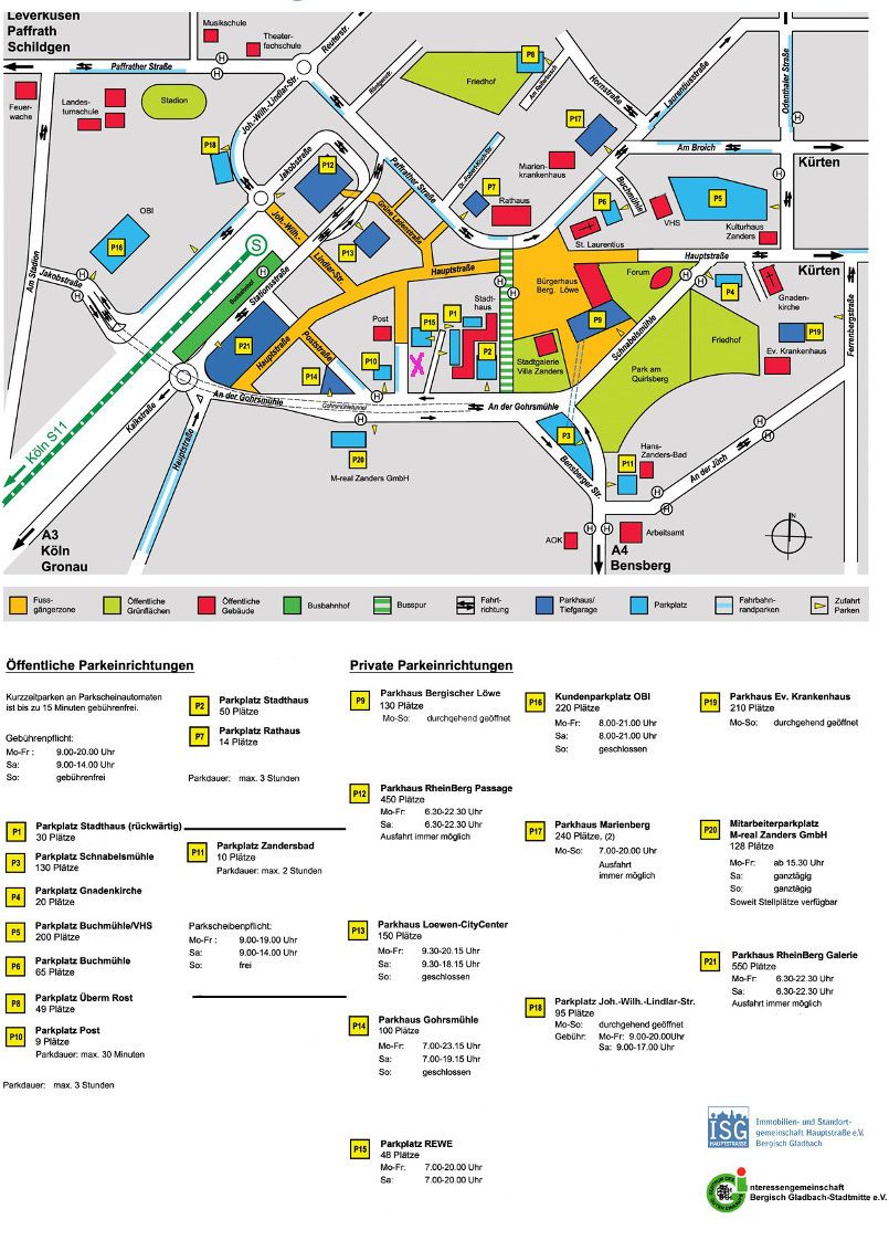Parken in Bergisch Gladbach | Quelle: @Stadt Bergisch Gladbach Parkkarte Bergisch Gladbach